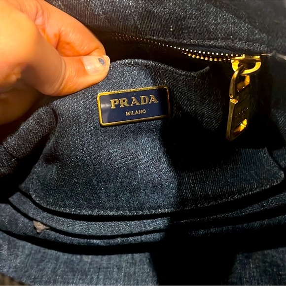 Low start-Prada Canapa Distressed Patch Denim Blue Handbag - Picture 8 of 14